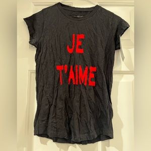 NWT Zadig y Voltaire Tee shirt with red velvet lettering ‘je taime’ size XS